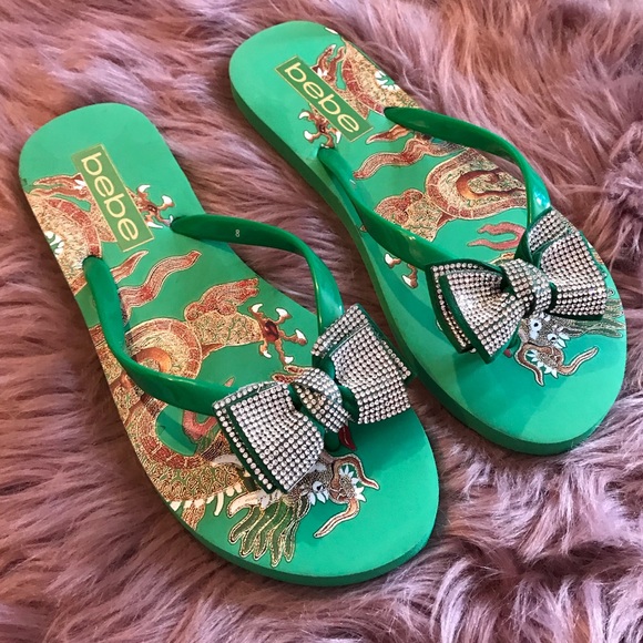 bebe flip flops rhinestone